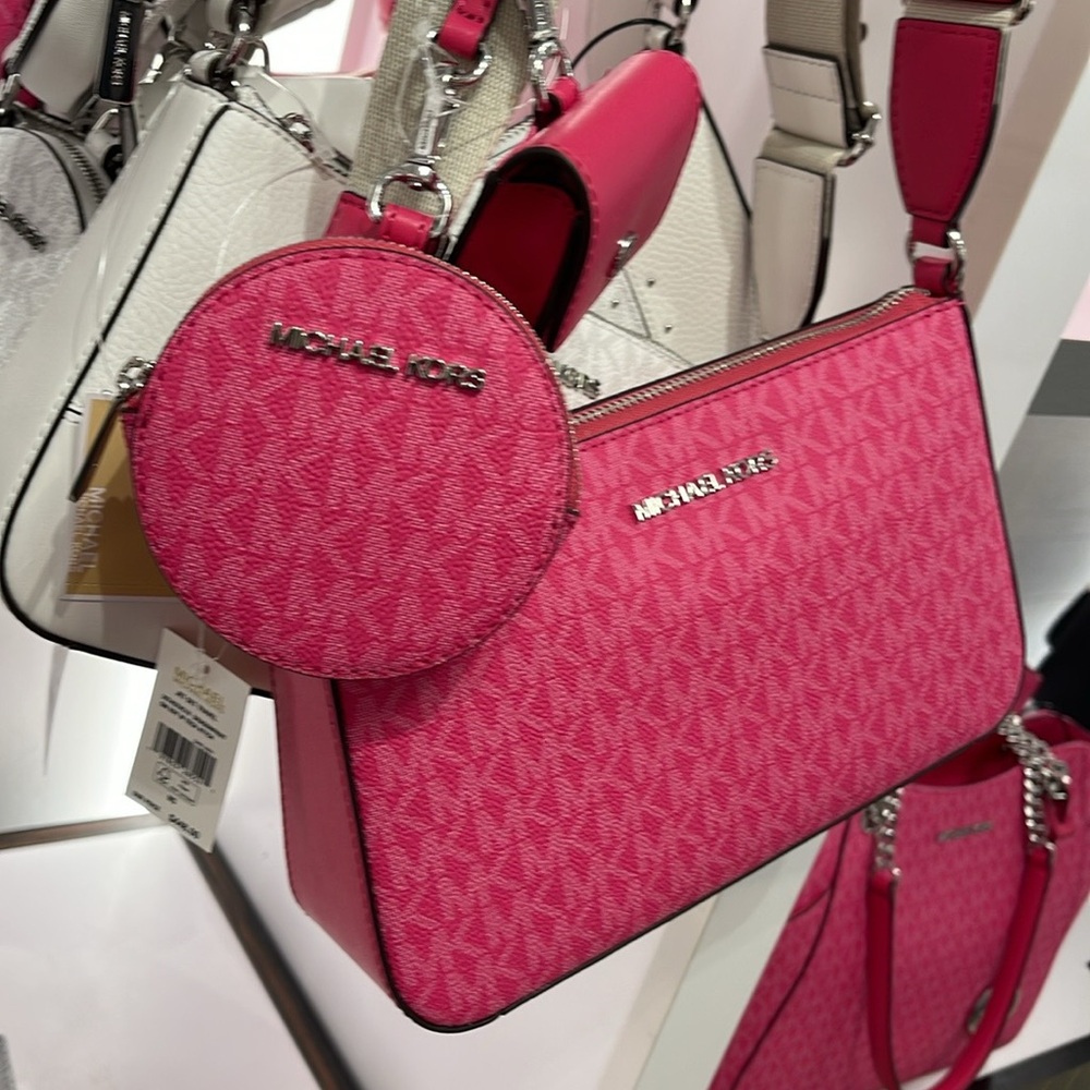 Michael Kors Jet Set Signature Logo Crossbody Bag with Case Apple Airpods Pro® - Picture 2 of 16